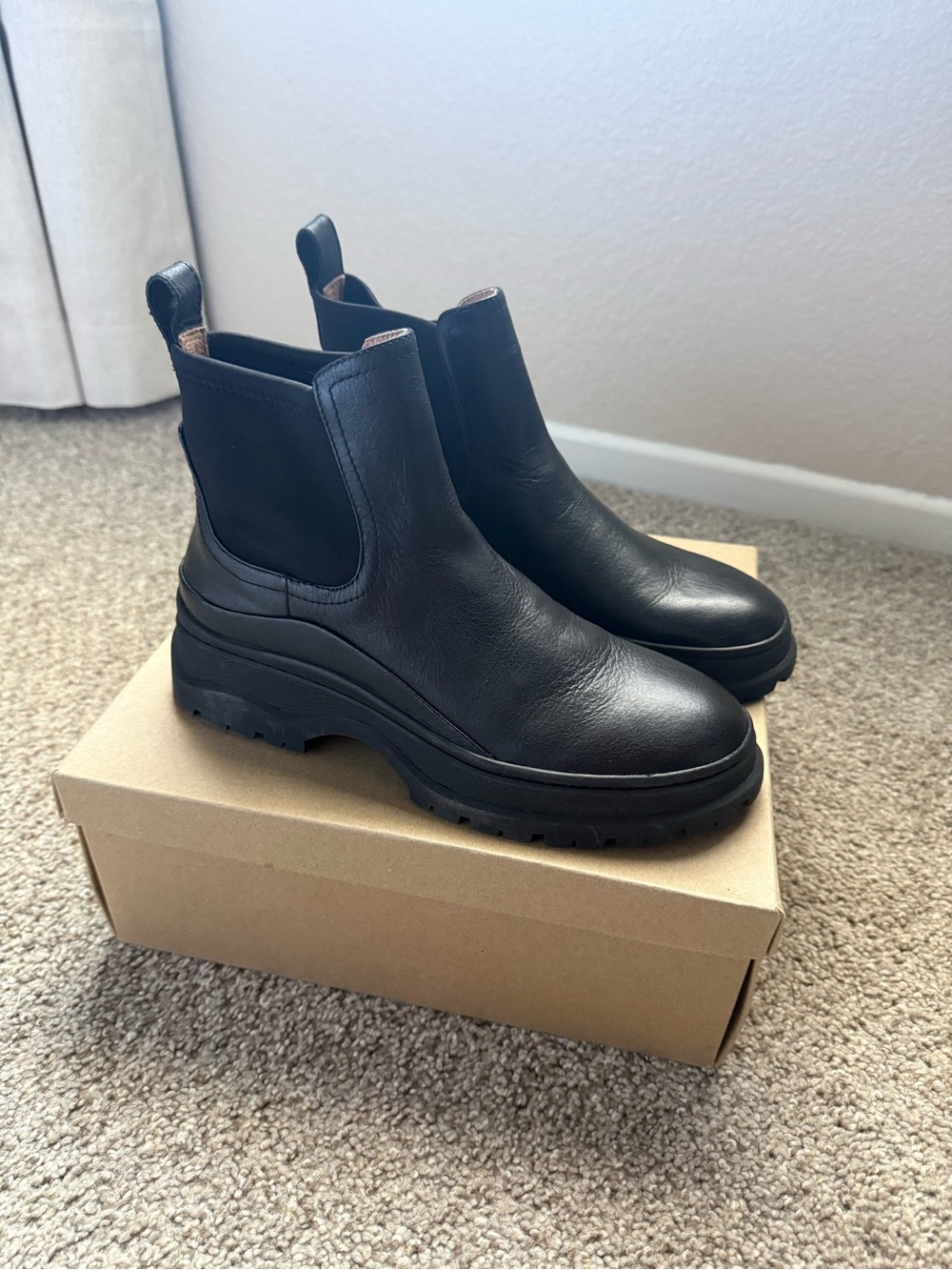 Madewell Black Lug-Sole Chelsea Ankle Boots
